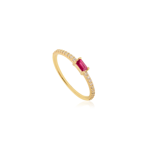14K White Gold Men's Baguette Ruby & Diamond Pinky Ring - Product Image 4