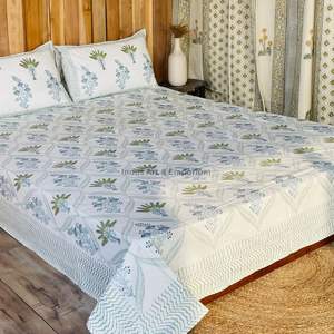 Juego de Sábanas con Estampado Artesanal Sanganeri de la India, Sábanas con Funda de Almohada - Product Image 6