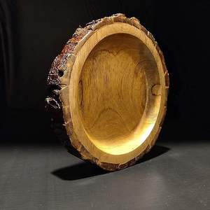 <b>Solid</b> Mango <b>Wood</b> Tray Handmade <b>Round</b> Serving Plate with Natural Bark Edge - Product Image 1