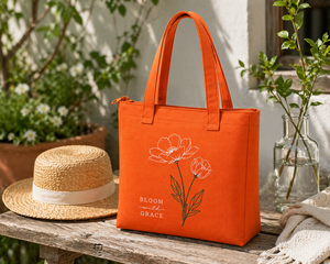 300gsm Orange <b>Canvas</b> <b>Tote</b> Bag 12x10x4 Cotton Zipper Small Reusable Eco Friendly Travel Shopping Bag Long Handle Custom Print - Product Image 3