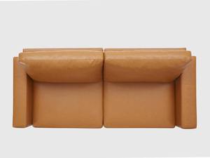 Sofá de 2 Plazas Moderno en Cuero Genuino Color Bronceado con Madera, Sofá Ecológico de Estilo Transicional para Apartamentos Compactos, Mueble Contemporáneo para Sala de Estar - Product Image 5