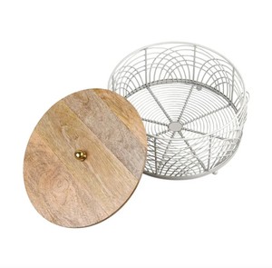 Panier à fruits décoratif, durable, écologique, en métal, avec couvercle en bois |   Corbeille à fruits moderne pour le salon et la cuisine |   Table - Product Image 3