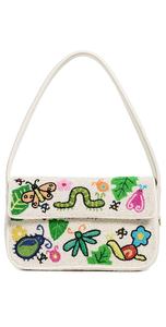 Floral Embroidered Evening Party <b>Purse</b> Artisanal Woven Flap Handbag Women Girls Summer Resort Collection <b>Red</b> Poppy Beaded Bags - Product Image 5