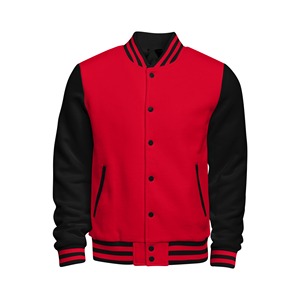 Men's <b>Red</b> <b>And</b> <b>Black</b> <b>Varsity</b> <b>Jacket</b> Turn-down Collar Zipper Casual Autumn Wear - Product Image 1