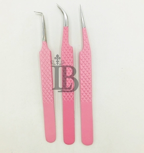 Juego de Pinzas para Extensión de Pestañas de Color Rosa Claro Personalizables de Última Tendencia, Puntas de Fibra Disponibles, Estilo de Patrón de Diamantes, Punta Antideslizante - Product Image 2