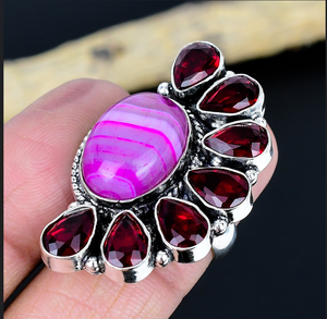 Handmade Pink agat Gemstone <b>Adjustable</b> <b>Ring</b>: - Product Image 1