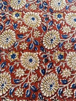 Tissu en coton imprimé à la main Chhaape à motifs floraux rouges, vendu au mètre, imprimé floral indien traditionnel, textile artisanal pour femmes adultes