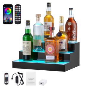 3-Tier 16-Inch LED Lighted Commercial Acrylic <b>Bar</b> <b>Shelf</b> Home Whiskey Rack Display Stand for Wine Liquor 3-Step Illuminated Rack - Product Image 3