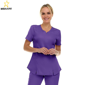 <b>Scrubs</b> Women's V-Neck Notch Fashion Stretch <b>Scrub</b> <b>Top</b> with Two Pockets, Flex Easy Care Fabric - Product Image 1