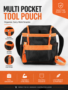 Professional Multi Pocket <b>Tool</b> Organizer Pouch with Adjustable Waist <b>Belt</b> for Hand <b>Tools</b> - Product Image 1