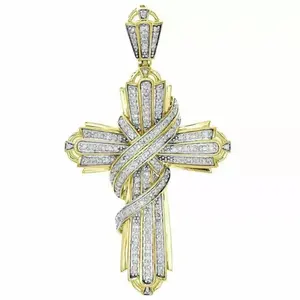 Colgante de Cruz con Diamante Moissanita Real de 3 Quilates, Corte Brillante, para Mujer, Chapado en Oro Amarillo de 14K, Plata de Ley 925, Estilo Hiphop - Product Image 1