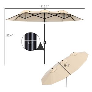 Ombrellone da Giardino a Doppia Faccia da 2,9 m con Inclinazione a Pulsante e 3 Prese d'Aria, 12 Stecche, in Poliestere per Esterni - Product Image 3