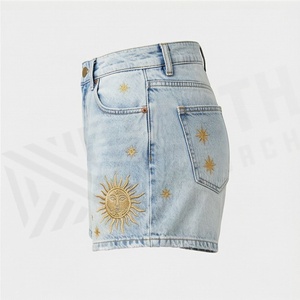 Heavy <b>Work</b> Casual Denim Shorts Colorful Floral Embroidery Womens Summer Loose <b>Jeans</b> Best Quality Customized Color Wear - Product Image 3