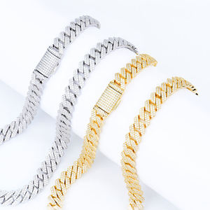 Unisex Hip Hop Cuban Chain Bracelet 18k <b>Solid</b> <b>Gold</b> Natural Stone Claw Setting Gift Jewelry for Wedding - Product Image 3