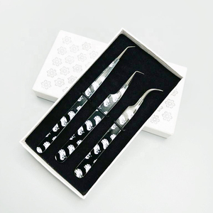 Ensemble de pinces à cils en acier inoxydable de précision, pointe lisse, motif noir et blanc, 3 pièces, outils professionnels pour extensions de volume - Product Image 4