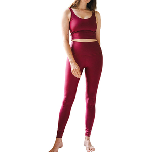 Solid Colour Two Piece Yoga Set Women Workout Sets Cross <b>Back</b> Tank Top Matching High Waist Leggings Sets Gym Outfits Clothes - Product Image 4