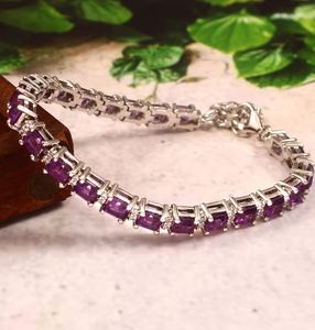 Pulsera de tenis de amatista natural, plata de ley 925 chapada en oro, joyería elegante para mujer, piedra de nacimiento de febrero, regalo de lujo - Product Image 2