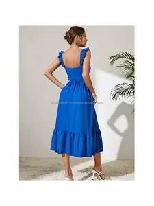 2024 nueva llegada verano elegante Color sólido media manga cuello en V Maxi vestido de talla grande cintura Natural técnica ecológica - Product Image 3