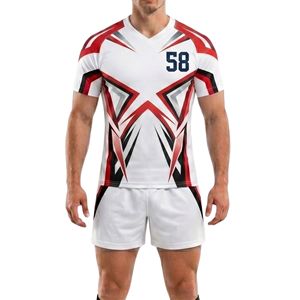 Uniforme de Rugby de Diseño Moderno Intersect, Blanco y Rojo, Poliéster Resistente a Desgarros, Sublimado, Ropa Deportiva para Equipos - Product Image 1