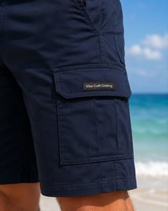 Shorts cargo pour homme Vibe Craft Clothing, en tissu Oxford, bleu marine, avec cordon de serrage, taille mi-haute, poches, respirant, séchage rapide, écologique - Product Image 3