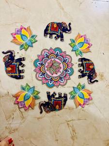 Tapis de sol en MDF sculpté à la main, motif éléphant royal et lotus, pour Mandir, salle de prière, ornement festif de Diwali - Product Image 2