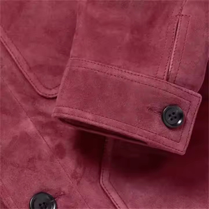 <b>Men's</b> Burgundy Suede <b>Leather</b> Jacket Turn Down Collar Button Up Casual <b>Coats</b> - Product Image 4