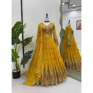 Zain Exports Micro Georgette Lehenga Choli Taille 44 Foux Gorgette Work Thread 9mm Sequence Inner Choli Included Reversible - Product Image 1