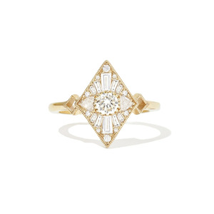 Bague en or jaune 14 carats en forme de cerf-volant, style Art Déco, avec diamant de laboratoire - Product Image 1