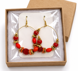 Pendientes de Aro Redondos Chapados en Oro Estilo Boho con Cuentas de Cristal Rojo, Joyería Artesanal India Tribal, Pendientes Colgantes para Mujer, Regalo para Fiesta - Product Image 4