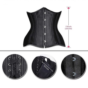 Black Satin Waist <b>Trainer</b> Corset With Metal Eyelets For Body Shaping <b>Women</b> Elegant - Product Image 5