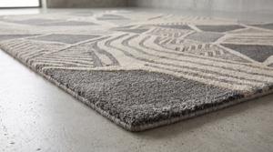 Grey <b>Ivory</b> Wool Abstract Line <b>Rug</b> Eco-Friendly Non-Slip Hand Tufted Layered Maze Fragmented Geometric Pattern for Contemporary - Product Image 5