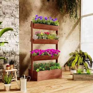 Soporte Vertical de Madera para Macetas con Cuatro Niveles, Exhibidor de Flores Decorativo para Interiores, Estante Rústico de Jardín para Hogar y Balcón - Product Image 1