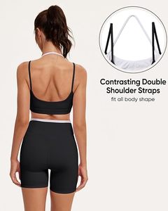 Ensemble de yoga pour femmes, 2 pièces, soutien-gorge de sport à col carré et short taille haute, respirant, séchage rapide, spandex/nylon, tenue de sport - Product Image 4