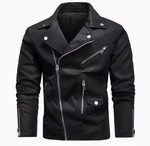 Blouson de motard court en toile teinte et cuir PU pour homme, style urbain, fermeture éclair, logo frontal, automne-hiver - Product Image 4