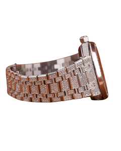 Montre vintage Hip Hop classique avec affichage de la date, cadran blanc, entièrement sertie de diamants, bracelet en acier inoxydable de luxe en or blanc - Product Image 3