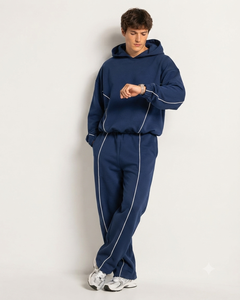 <b>Dark</b> <b>Blue</b> Men's Contrastline Hoodie's Custom Logo Casual Oversized Men's Sweatshirts Premium Fleece Men's Pullover Hoodie's - Product Image 6