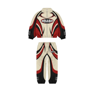 Ensemble de survêtement unisexe à fermeture éclair intégrale, imprimé géométrique, coupe ample, streetwear, printemps, adulte, séchage rapide, polyester - Product Image 1