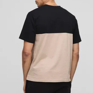 T-shirt décontracté bicolore à manches courtes pour homme - Noir et beige, coupe décontractée, t-shirt personnalisé en coton - Product Image 2