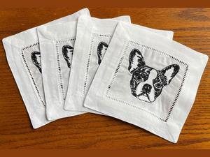 Sous-verre brodé en lin 100% monogrammé, serviettes de table personnalisées pour boissons, serviettes de cocktail réutilisables de style japonais avec ourlet festonné - Product Image 4