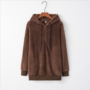 Otoño Invierno mujer manga larga abrigo cálido pulóver felpa cuello alto cremallera cuello mullido suelta Sudadera con capucha - Product Image 1