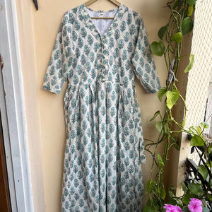 Robe longue en coton indien imprimée à la main, robe en coton indien à imprimé floral, robe longue à manches longues décontractée pour femmes - Product Image 1