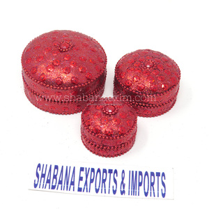 Caja de Joyería Decorativa India Rajasthani Roja para el Hogar, Caja de Almacenamiento de Píldoras para Mujer, Caja de Regalo de Boda de Diseño, Juego de 3 Piezas - Product Image 6