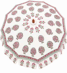 Parasol rond en coton rouge à motifs floraux, imprimé à la main, pour jardin, protection solaire, vente en gros, OEM - Product Image 1