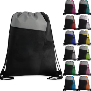 <b>Drawstring</b> <b>Backpack</b> Black Gray Green Mesh Pocket Polyester Sport Bag Portable Modern Design Wholesale OEM Supplies - Product Image 5