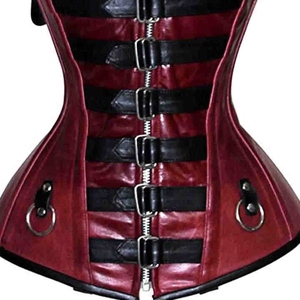Women's Red Leather Corset With Zipper And Buckle Closure Firm Shaping Design For Daily Wear - Product Image 5