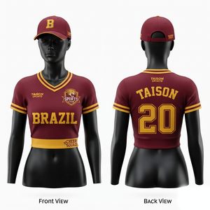 Maillot de cheerleading premium 180 GSM en maille polyester bordeaux et or, impression par sublimation de logo personnalisé, col en V - Product Image 1