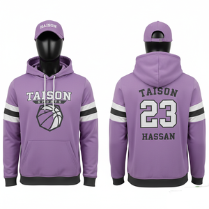 Sweat-shirt d'entraînement de basketball pour hommes, 320 GSM, polaire polyester doux, manches à rayures violettes, sweats d'entraînement personnalisés pour hommes - Product Image 1