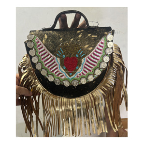 Western Designer femmes Boho perlé cuir de vachette fourre-tout fait à la main Cowgirl sac de messager soirée Shopping Style bohème indien - Product Image 6