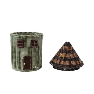 Cesta de Almacenamiento de Mimbre con Tapa, Diseño de Casa de Hadas, Verde, Organizador de Juguetes con Forma de Cabaña, Cesto para Guardería Infantil - Product Image 3