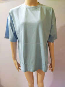 Camiseta de punto azul cielo personalizada para mujer, Camiseta holgada de gran tamaño, 100% algodón, hombros descubiertos, longitud hasta la rodilla, cuello redondo, talla grande - Product Image 5